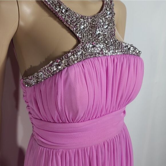 City Studio Jeweled Neck Pink Evening Dress - Picture 7 of 9
